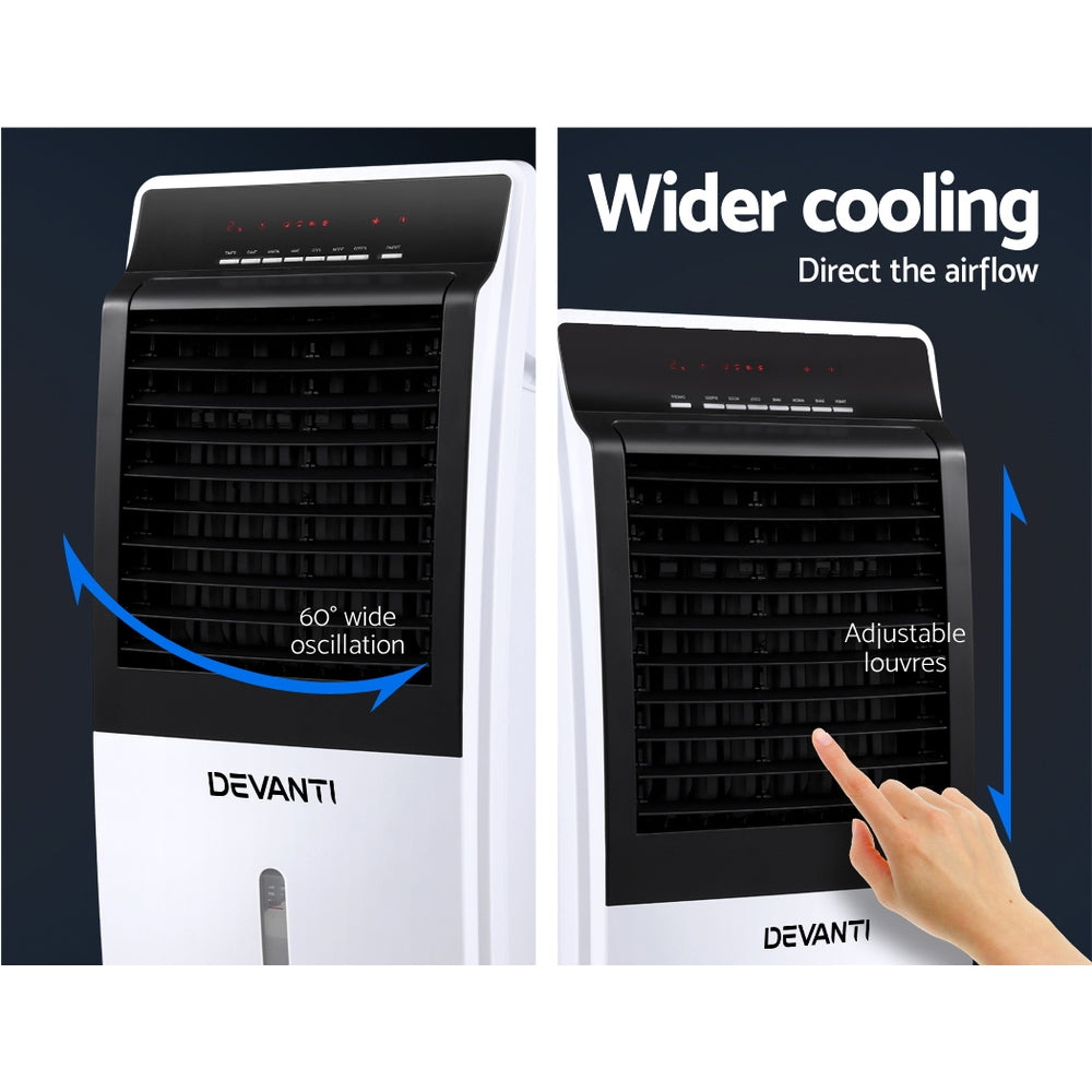 Devanti Evaporative Air Cooler Potable Fan Cooling Remote Control LED Display - SILBERSHELL