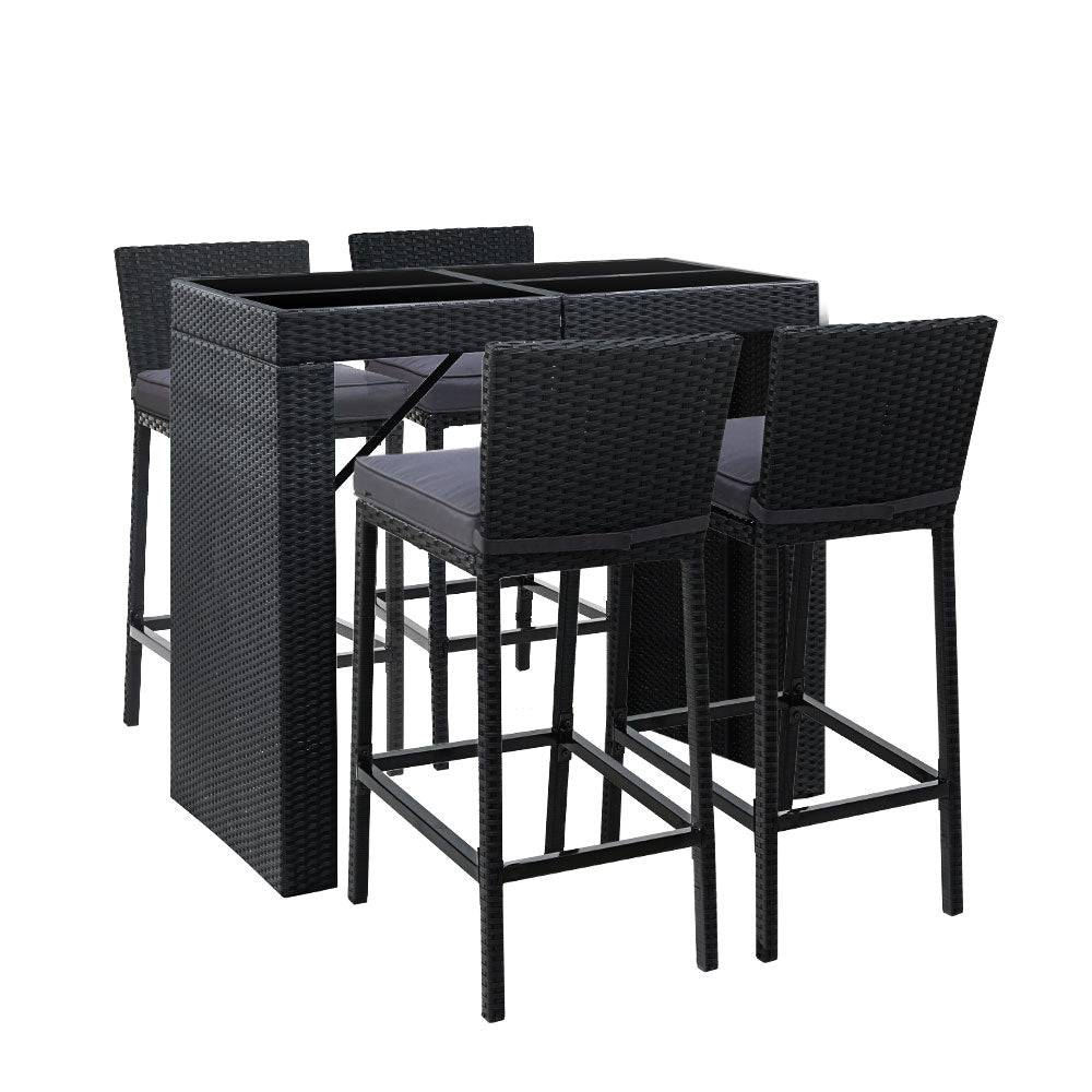 Gardeon Outdoor Bar Set Table Chairs Stools Rattan Patio Furniture 4 Seaters - SILBERSHELL