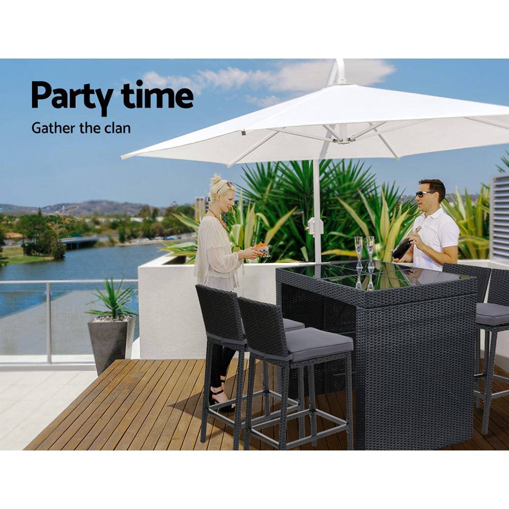 Gardeon Outdoor Bar Set Table Chairs Stools Rattan Patio Furniture 4 Seaters - SILBERSHELL
