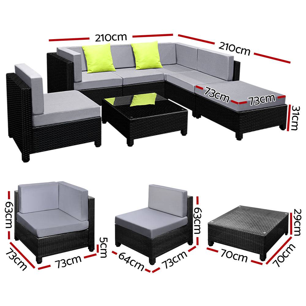 Gardeon 7PC Sofa Set Outdoor Furniture Lounge Setting Wicker Couches Garden Patio Pool - SILBERSHELL™