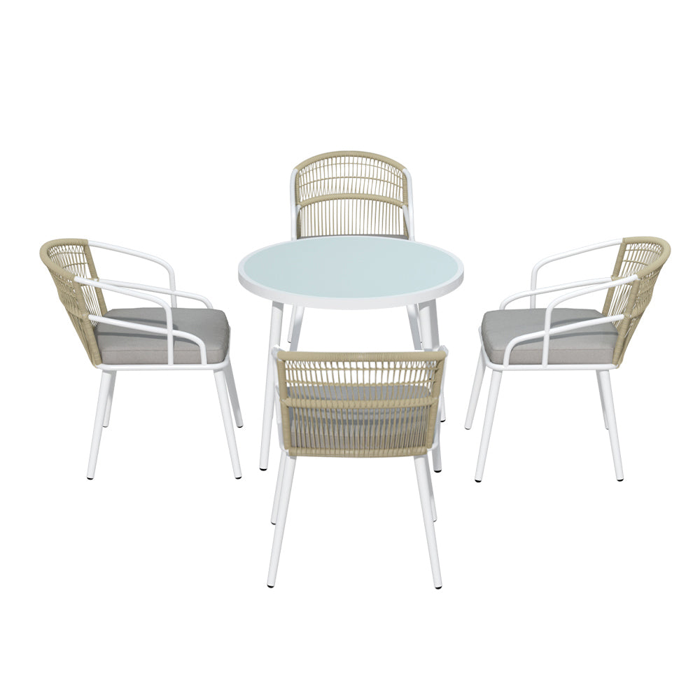 Gardeon Outdoor Dining Set 5 Piece Aluminum Table Chairs Setting White - SILBERSHELL