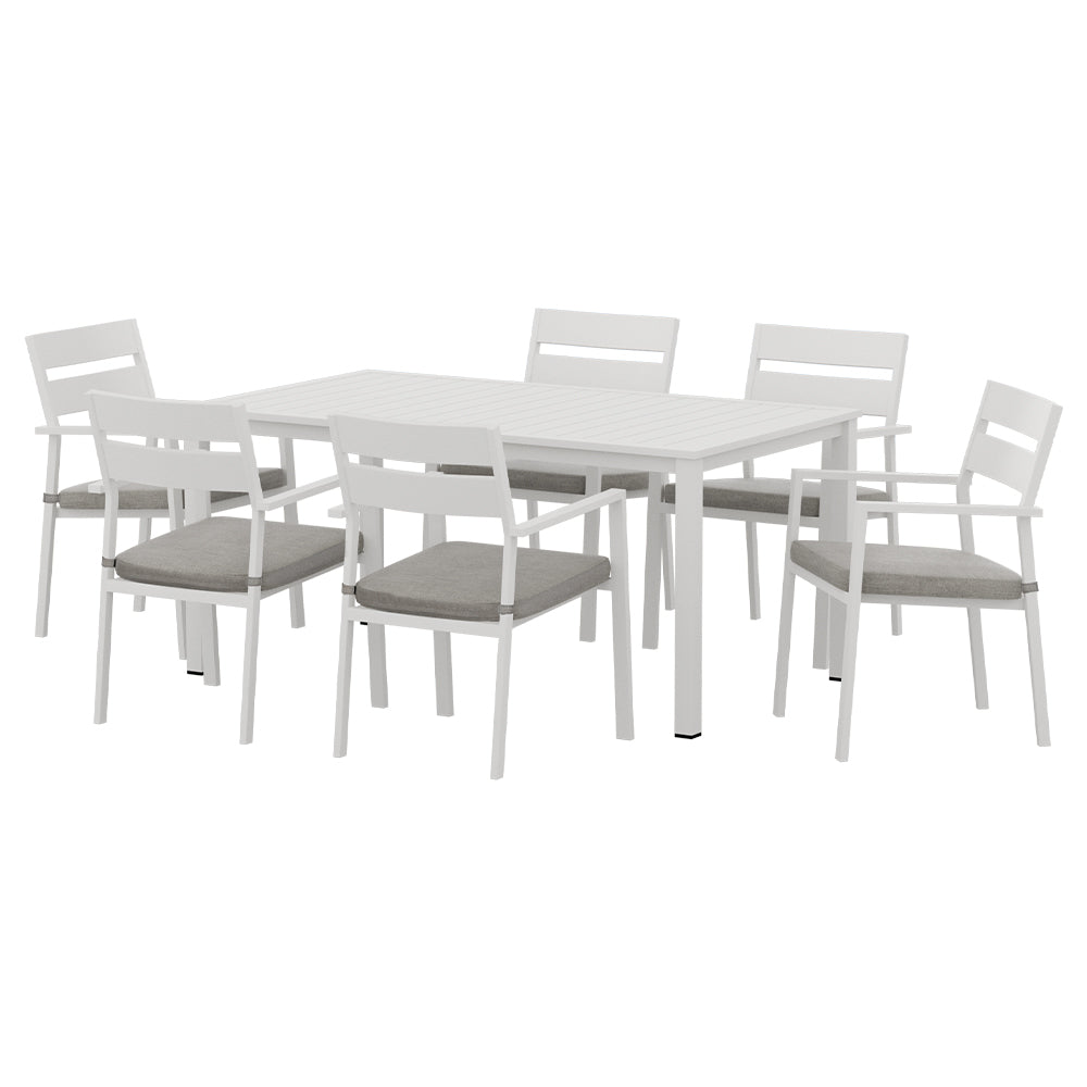 Gardeon Outdoor Dining Set 7 Piece Aluminum Table Chairs Setting White - SILBERSHELL