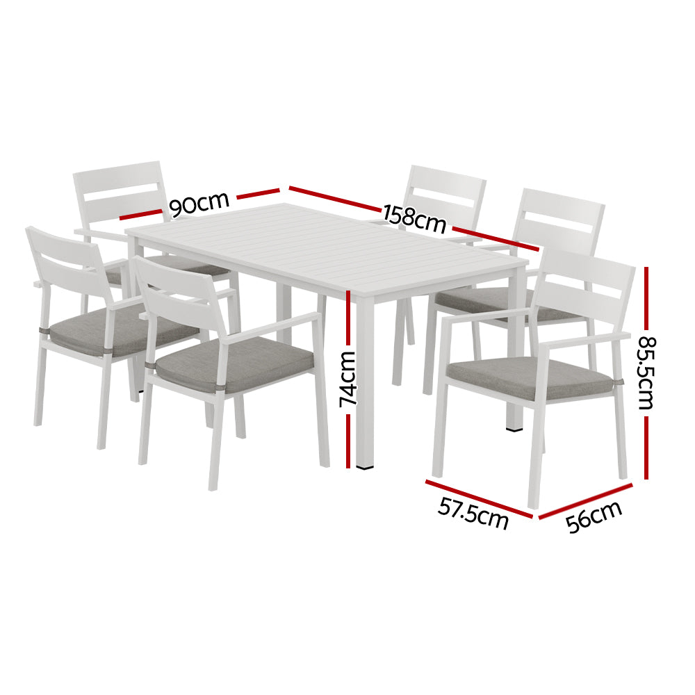 Gardeon Outdoor Dining Set 7 Piece Aluminum Table Chairs Setting White - SILBERSHELL