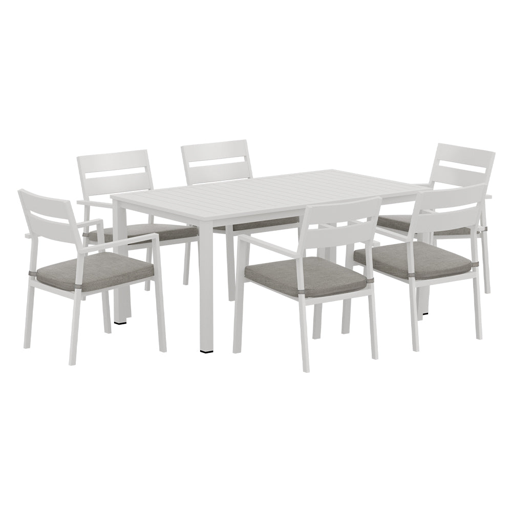 Gardeon Outdoor Dining Set 7 Piece Aluminum Table Chairs Setting White - SILBERSHELL