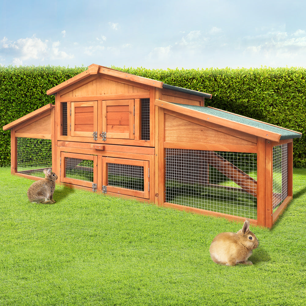 i.Pet Chicken Coop Rabbit Hutch 169cm x 52cm x 72cm Large House Outdoor Wooden Run Cage - SILBERSHELL