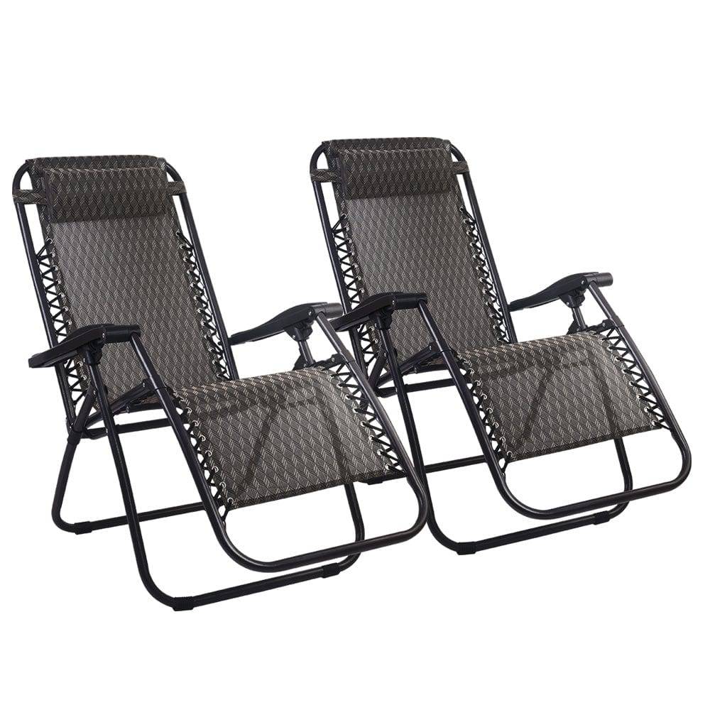 Gardeon Set of 2 Zero Gravity Chairs Reclining Outdoor Furniture Sun Lounge Folding Camping Lounger Grey - SILBERSHELL™
