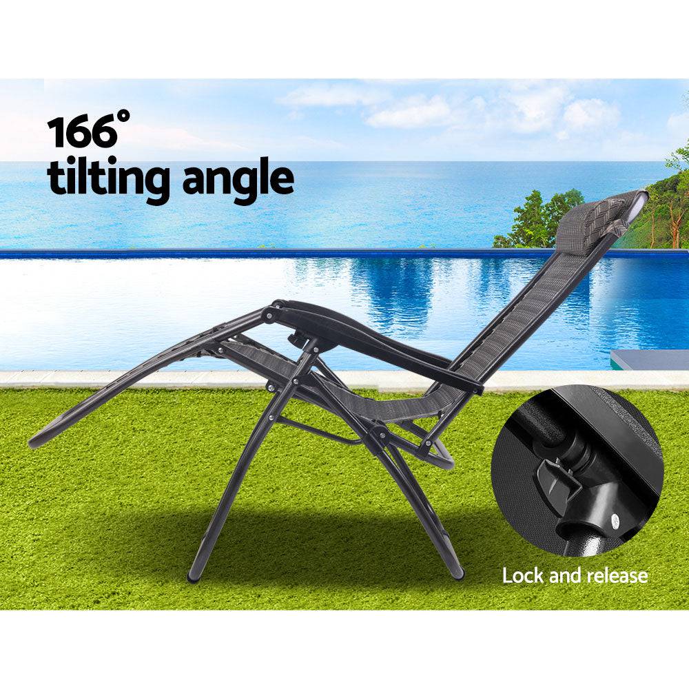 Gardeon Set of 2 Zero Gravity Chairs Reclining Outdoor Furniture Sun Lounge Folding Camping Lounger Grey - SILBERSHELL™