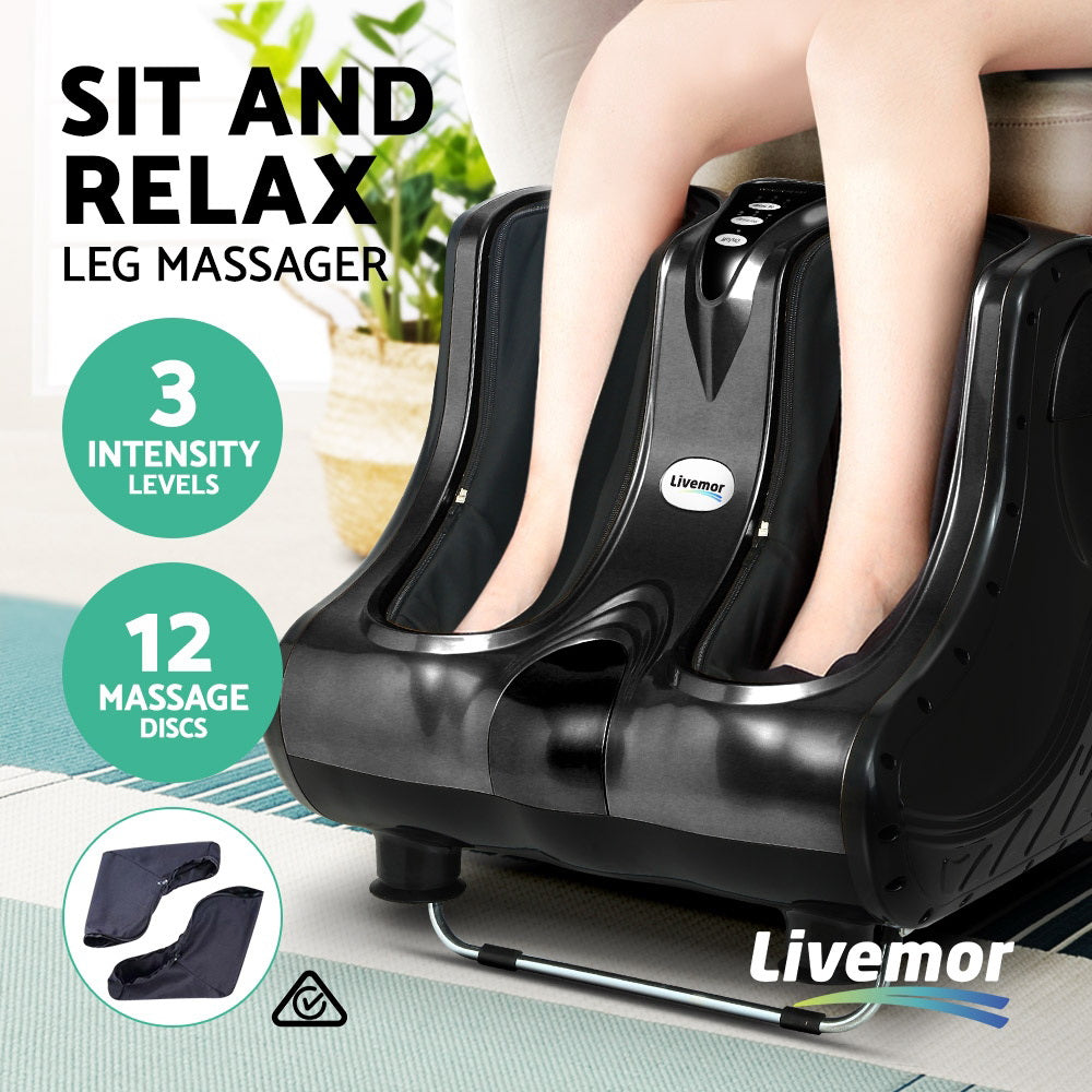 Livemor Foot Massager Ankle Calf Leg Massagers Shiatsu Kneading Rolling Black - SILBERSHELL