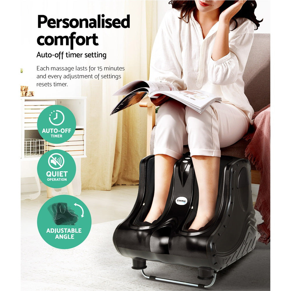 Livemor Foot Massager Ankle Calf Leg Massagers Shiatsu Kneading Rolling Black - SILBERSHELL