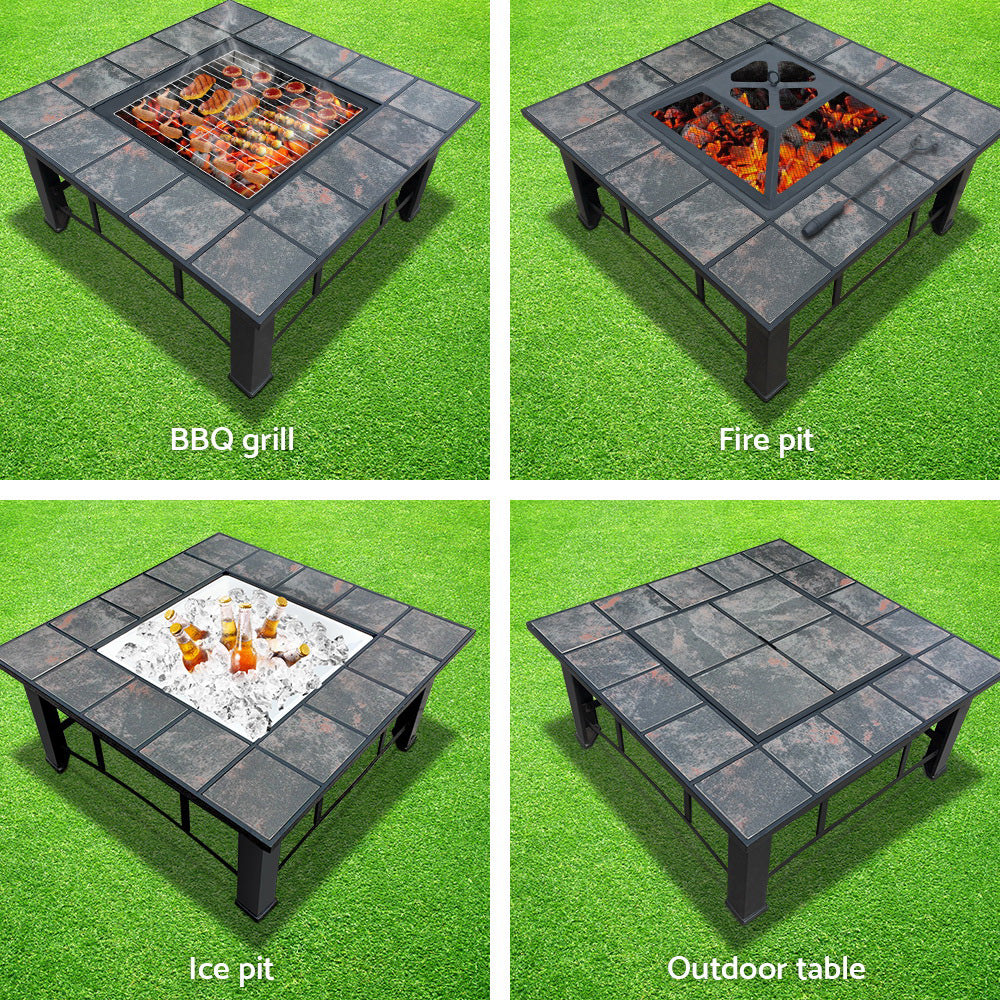 Fire Pit BBQ Grill Smoker Table Outdoor Garden Ice Pits Wood Firepit - SILBERSHELL