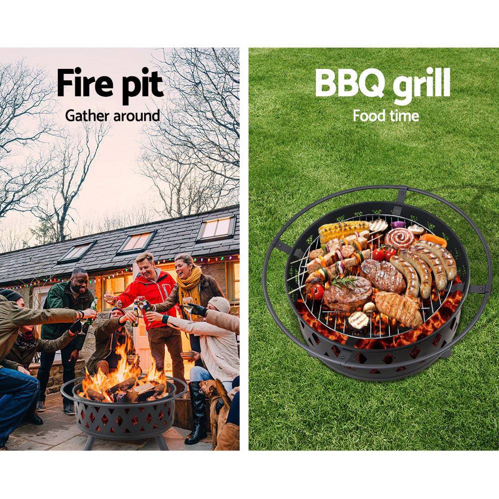 Fire Pit BBQ Charcoal Grill Ring Portable Outdoor Kitchen Fireplace 32" - SILBERSHELL™