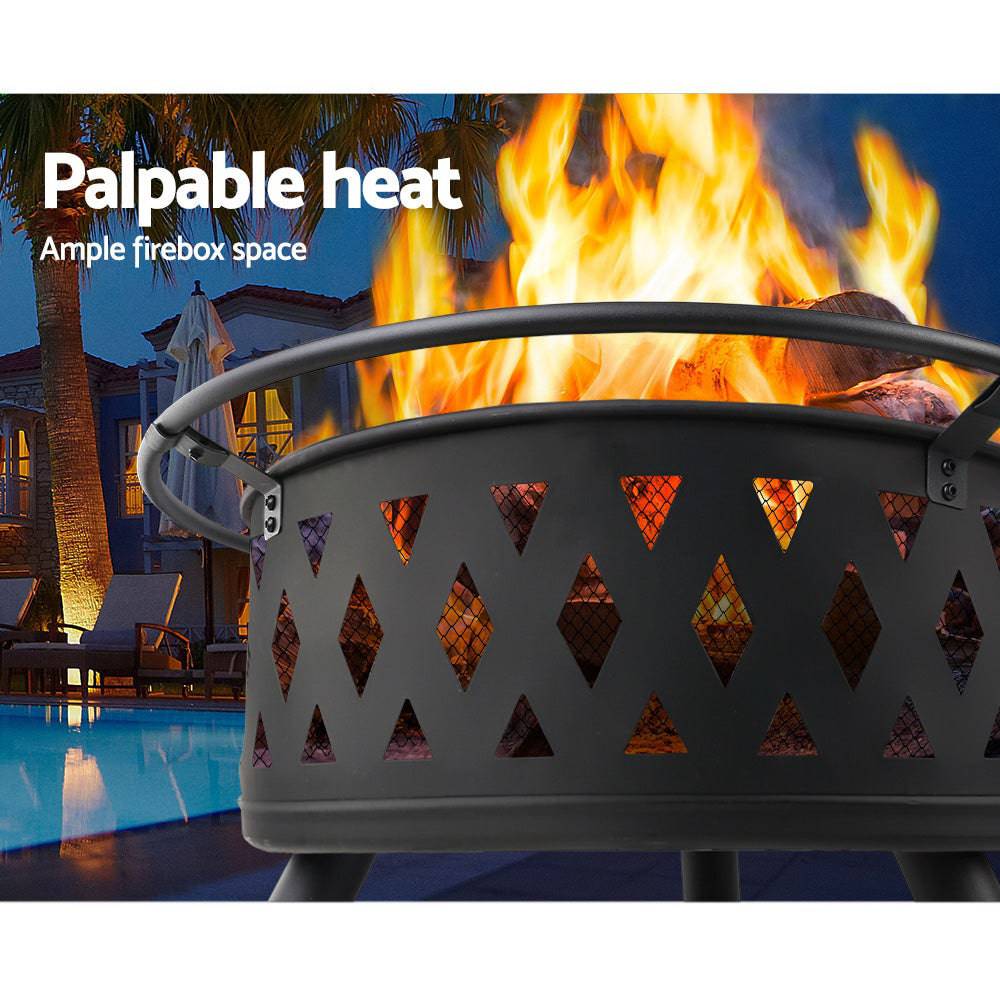 Fire Pit BBQ Charcoal Grill Ring Portable Outdoor Kitchen Fireplace 32" - SILBERSHELL™