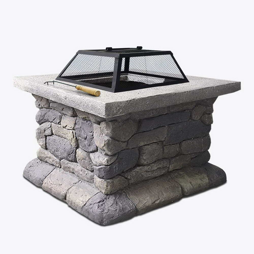 Grillz Fire Pit Outdoor Table Charcoal Garden Fireplace Backyard Firepit Heater - SILBERSHELL