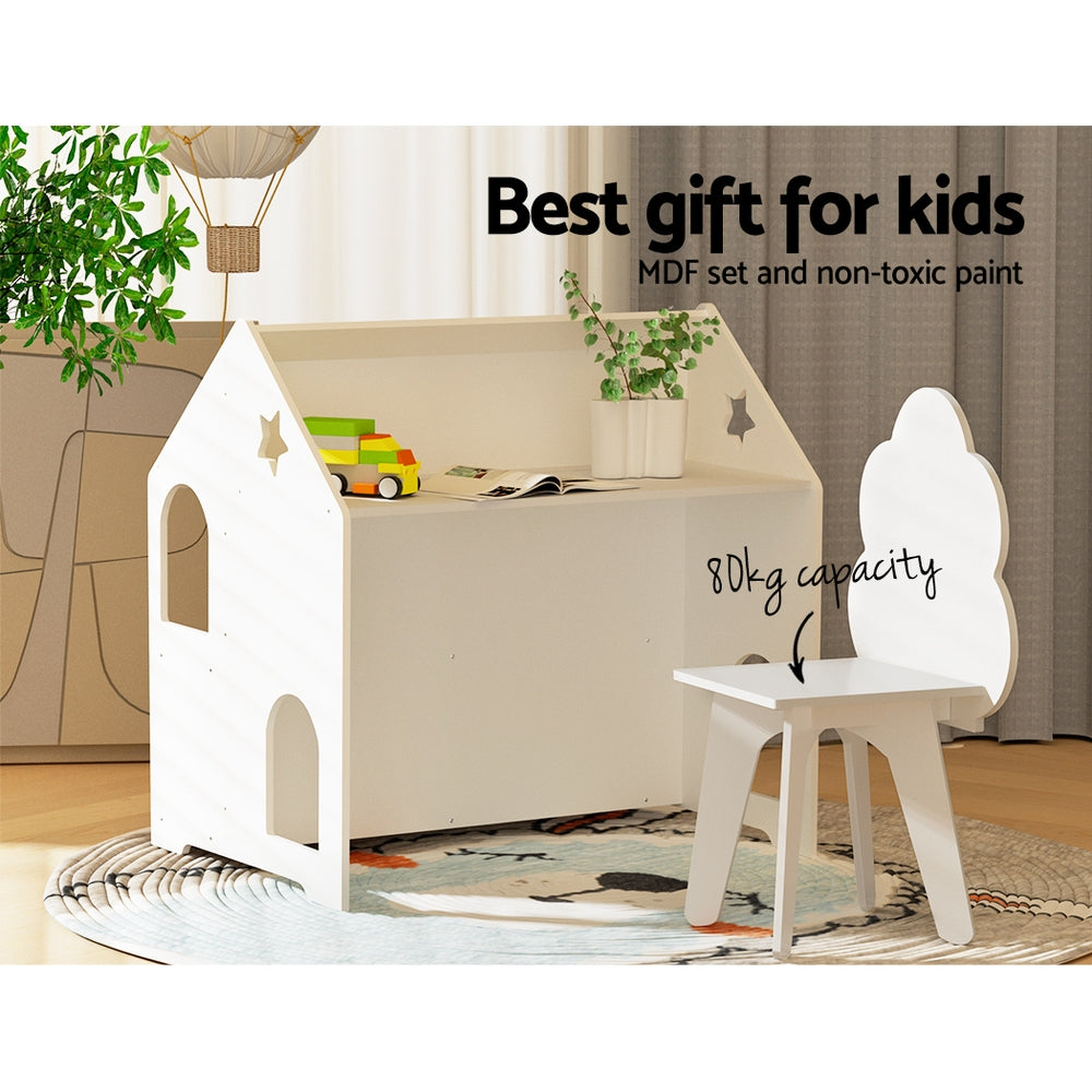 Keezi Kids Table and Chairs Set Activity Chalkboard Play Study Toys Storage Desk - SILBERSHELL