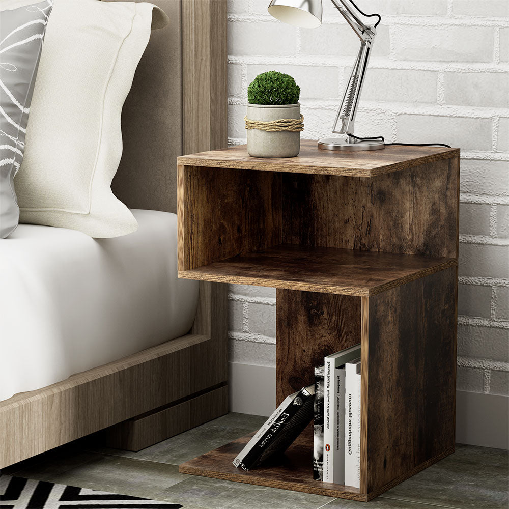 Artiss Bedside Table 2 Shelves Nightstand Side End Lamp Table Bedroom Rust Oak - SILBERSHELL