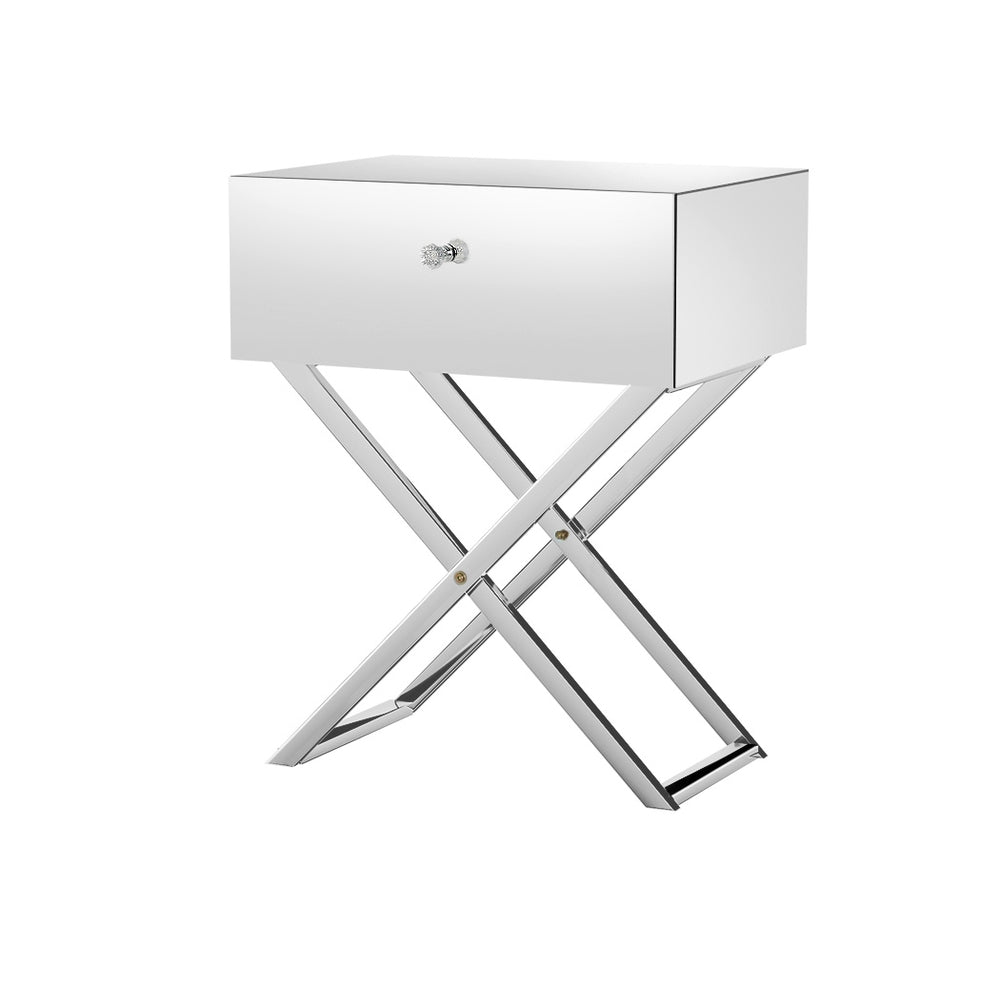 Artiss Mirrored Bedside Table Side End Table Drawers Nightstand Bedroom Silver - SILBERSHELL