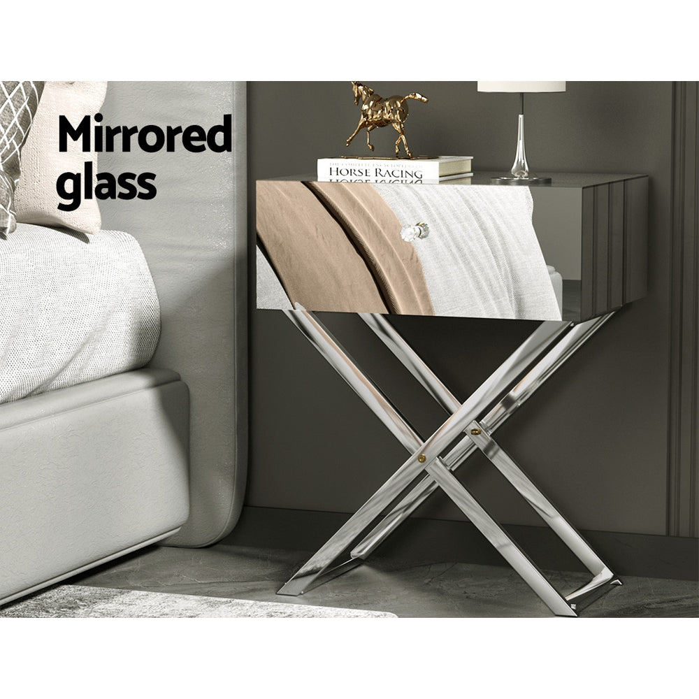 Artiss Mirrored Bedside Table Side End Table Drawers Nightstand Bedroom Silver - SILBERSHELL