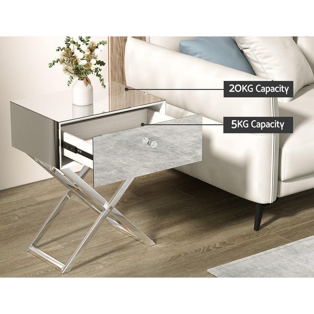 Artiss Mirrored Bedside Table Side End Table Drawers Nightstand Bedroom Silver - SILBERSHELL