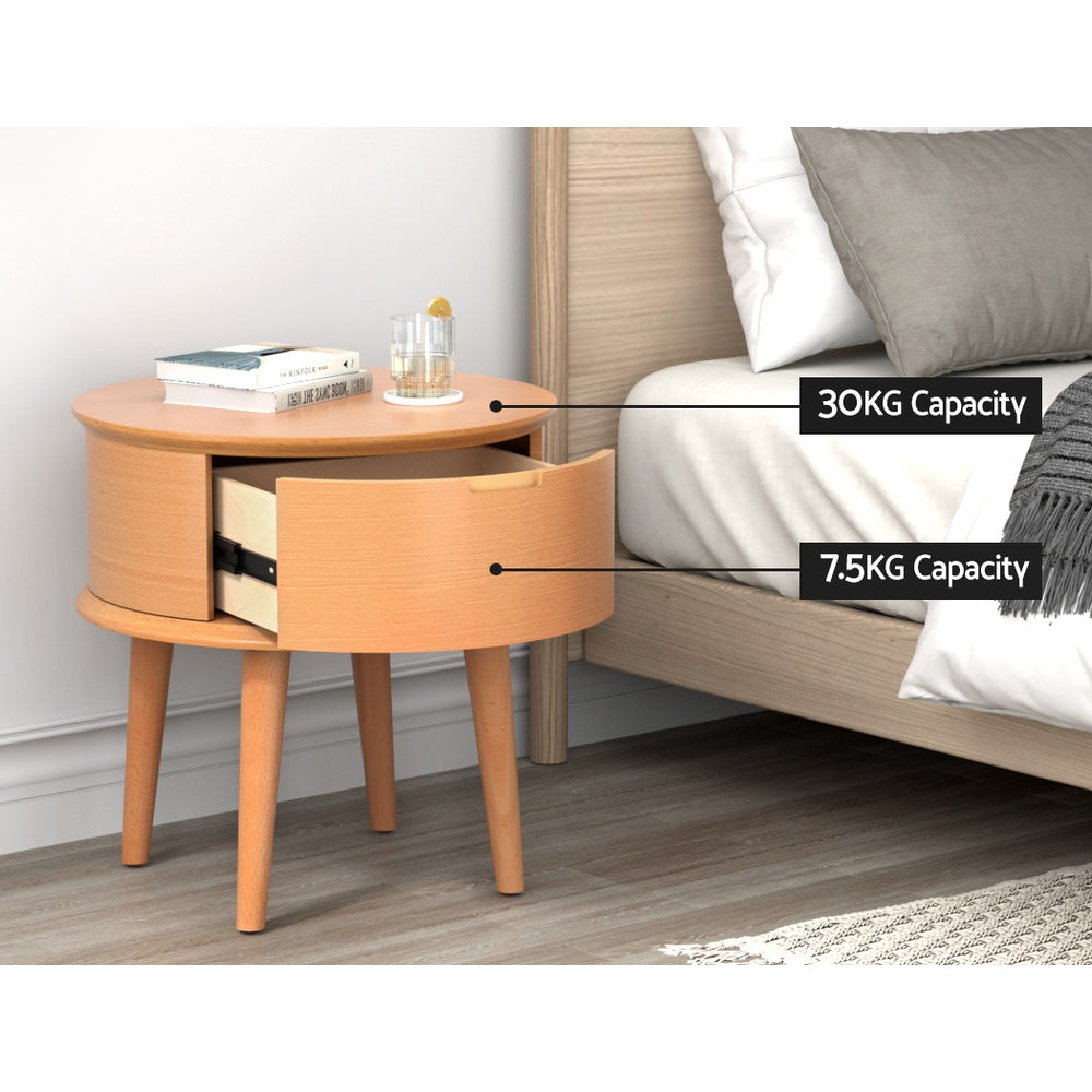Artiss Bedside Table Curved Drawers Side End Table Nightstand Legs Bedroom Oak - SILBERSHELL
