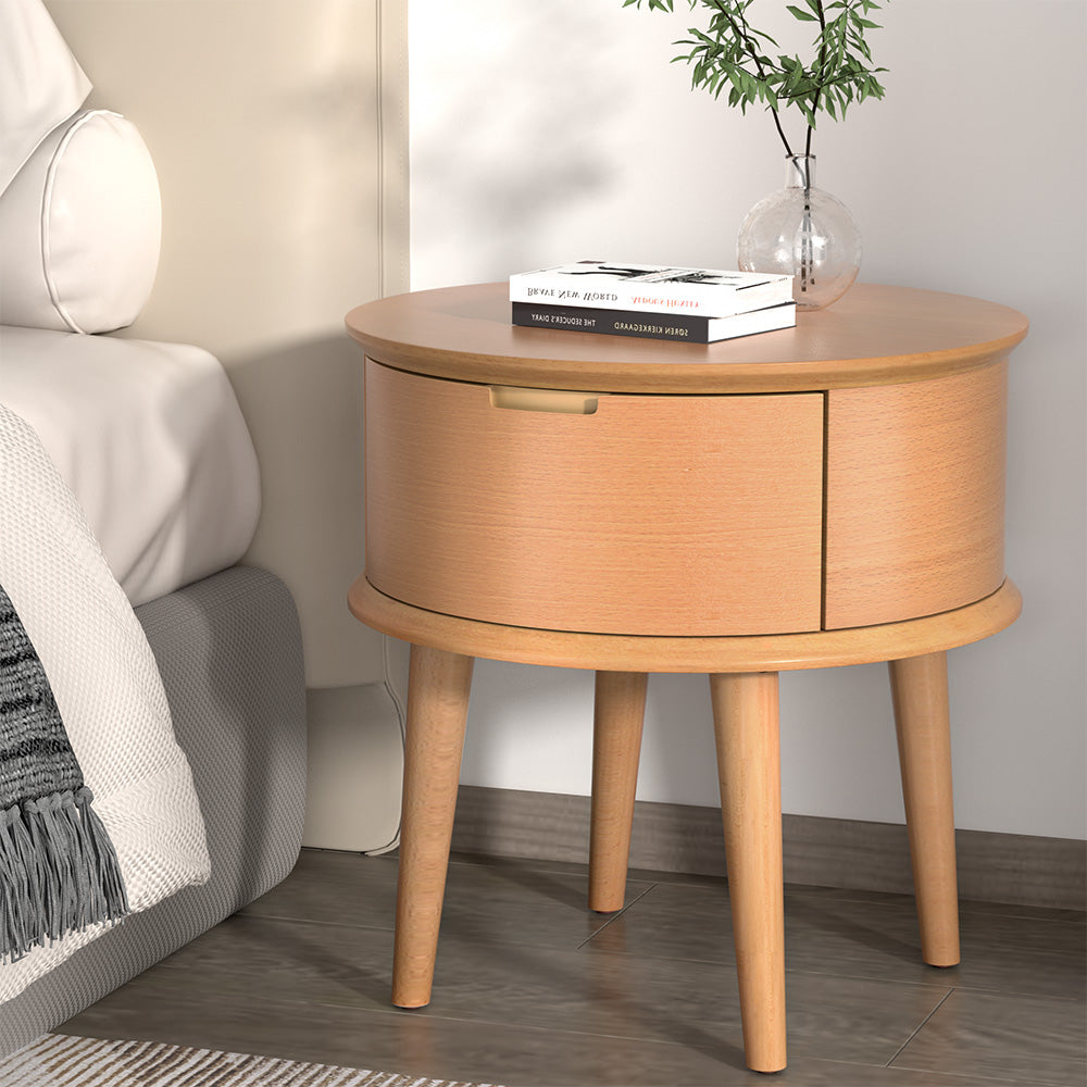 Artiss Bedside Table Curved Drawers Side End Table Nightstand Legs Bedroom Oak - SILBERSHELL