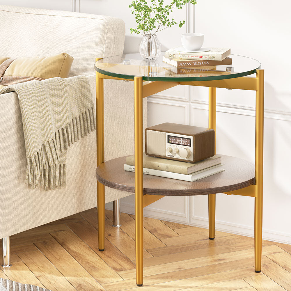 Artiss Coffee Table Side Table Laptop Desk Bedside Sofa Glass Table Metal Frame - SILBERSHELL