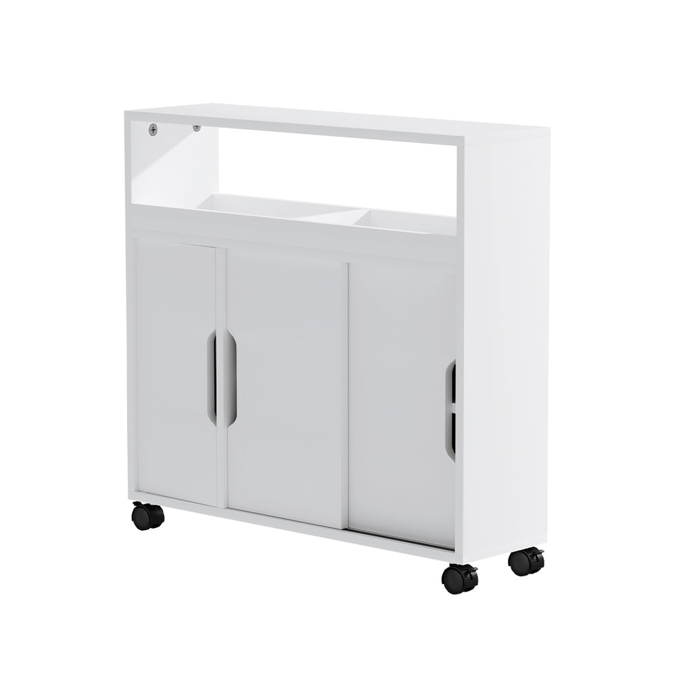 Artiss Bathroom Storage Cabinet Toilet Caddy Shelf 3 Doors With Wheels White - SILBERSHELL