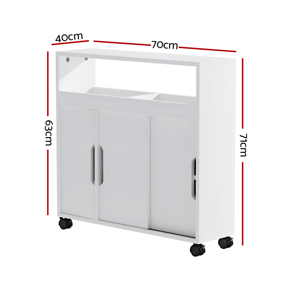 Artiss Bathroom Storage Cabinet Toilet Caddy Shelf 3 Doors With Wheels White - SILBERSHELL