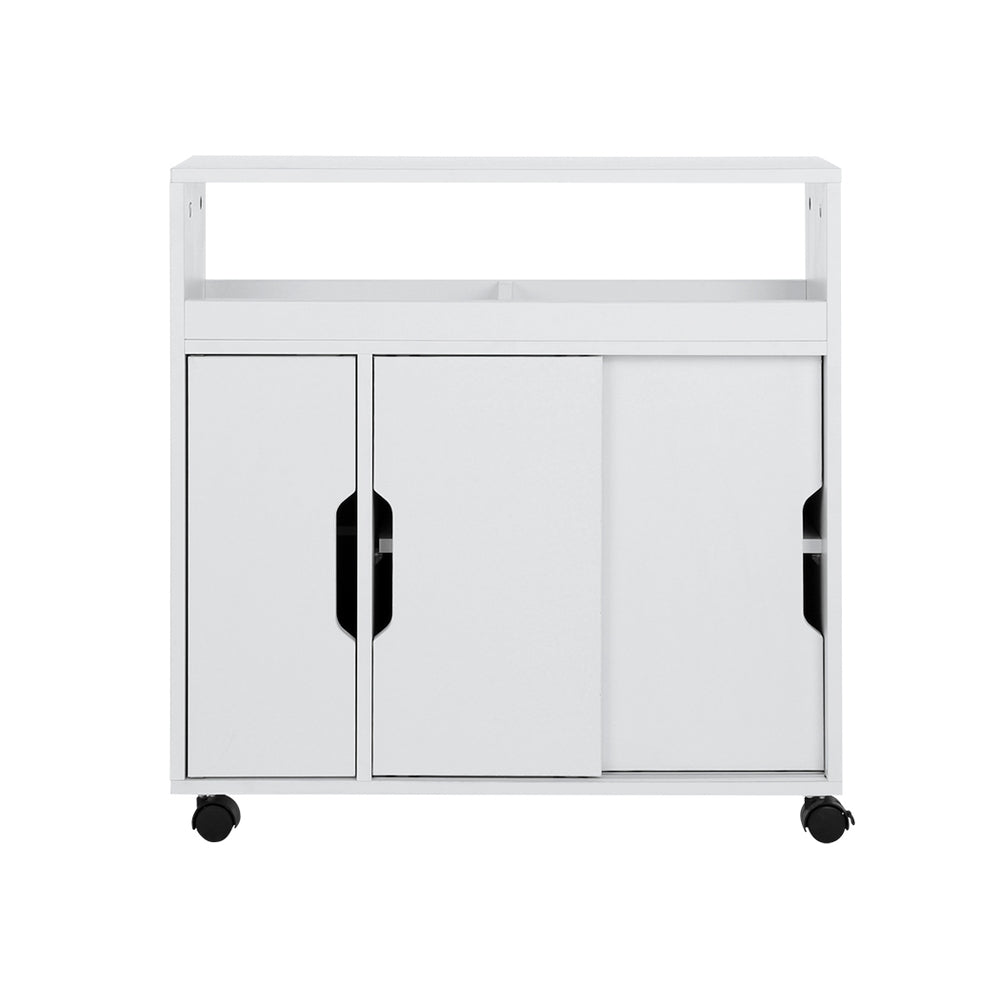 Artiss Bathroom Storage Cabinet Toilet Caddy Shelf 3 Doors With Wheels White - SILBERSHELL