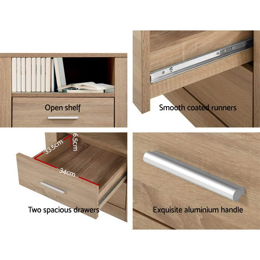 Artiss Bedside Tables Drawers Storage Cabinet Shelf Side End Table Oak - SILBERSHELL