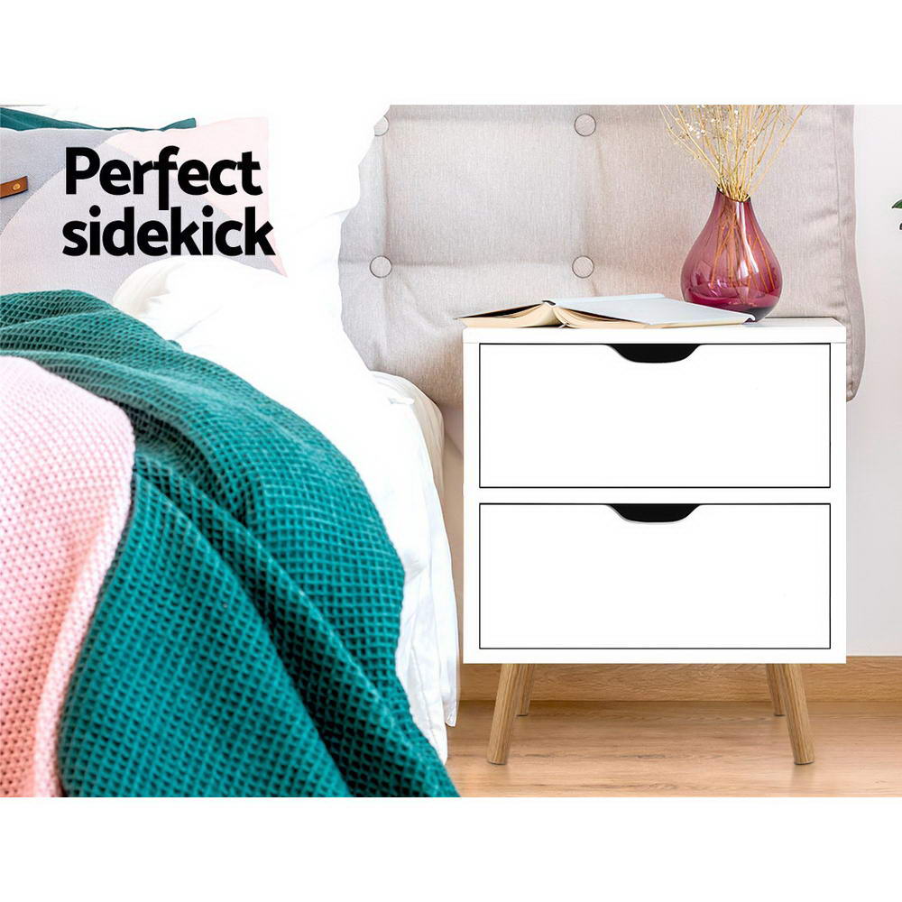 Artiss Bedside Tables Drawers Side Table Nightstand White Storage Cabinet Wood - SILBERSHELL