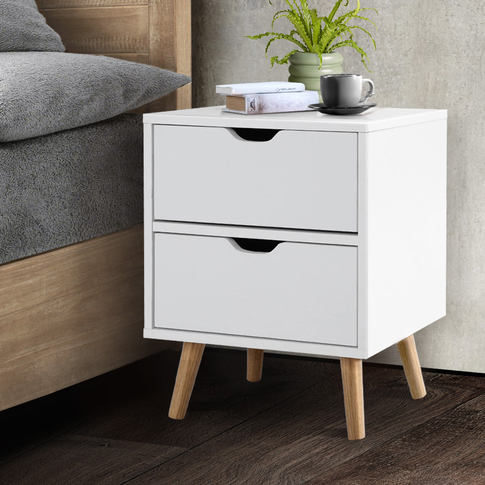 Artiss Bedside Tables Drawers Side Table Nightstand White Storage Cabinet Wood - SILBERSHELL