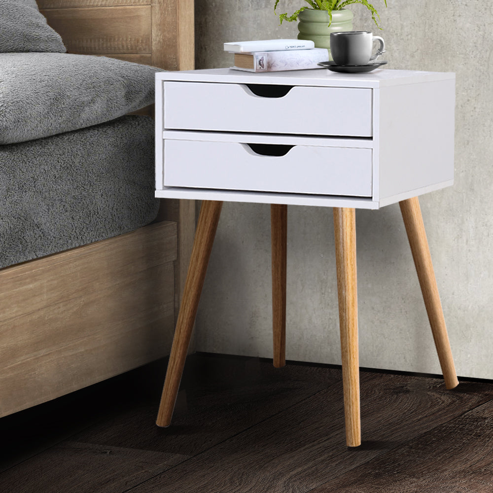 Artiss Bedside Tables Drawers Side Table Nightstand Wood Storage Cabinet White - SILBERSHELL