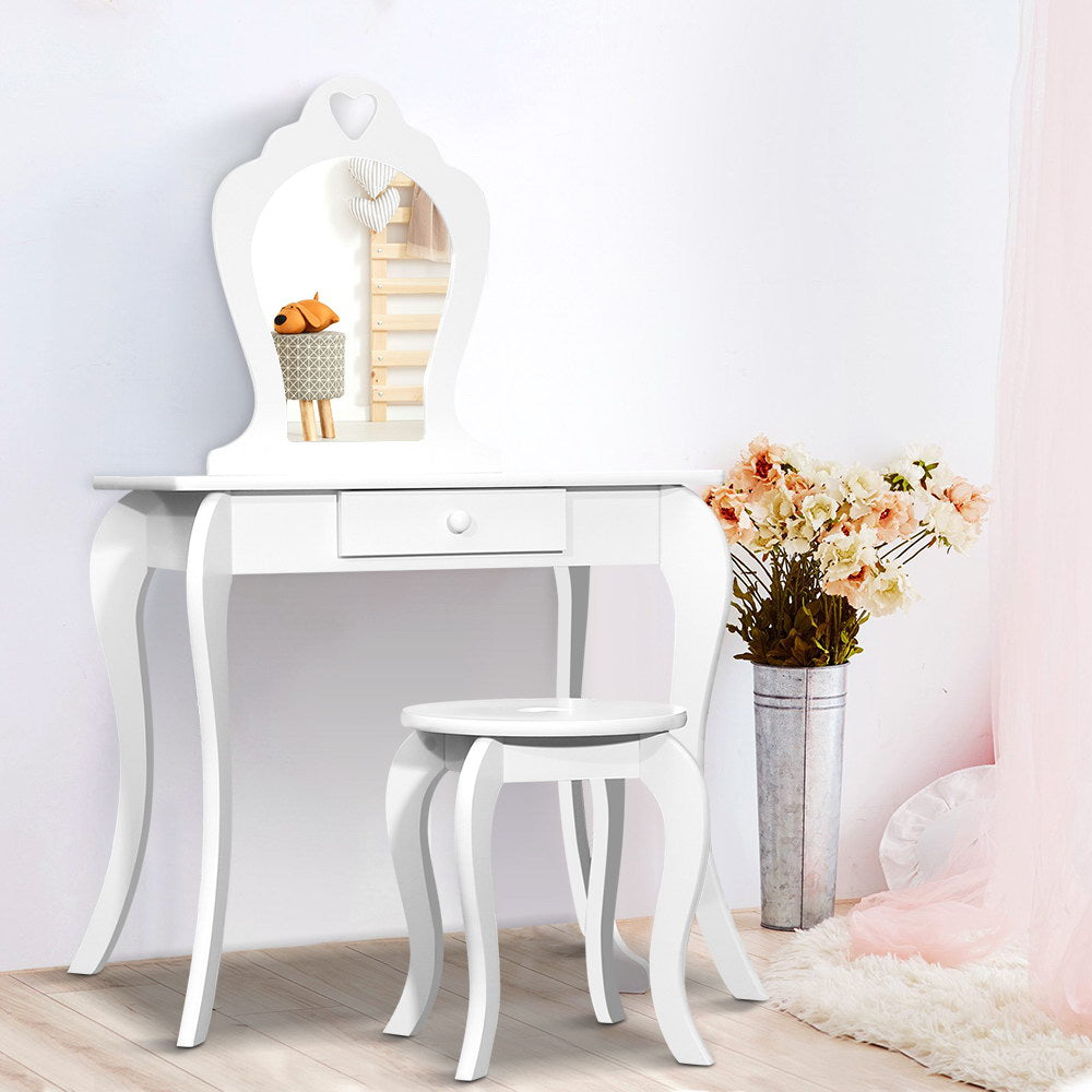 Keezi White Kids Vanity Dressing Table Stool Set Mirror Princess Children Makeup - SILBERSHELL