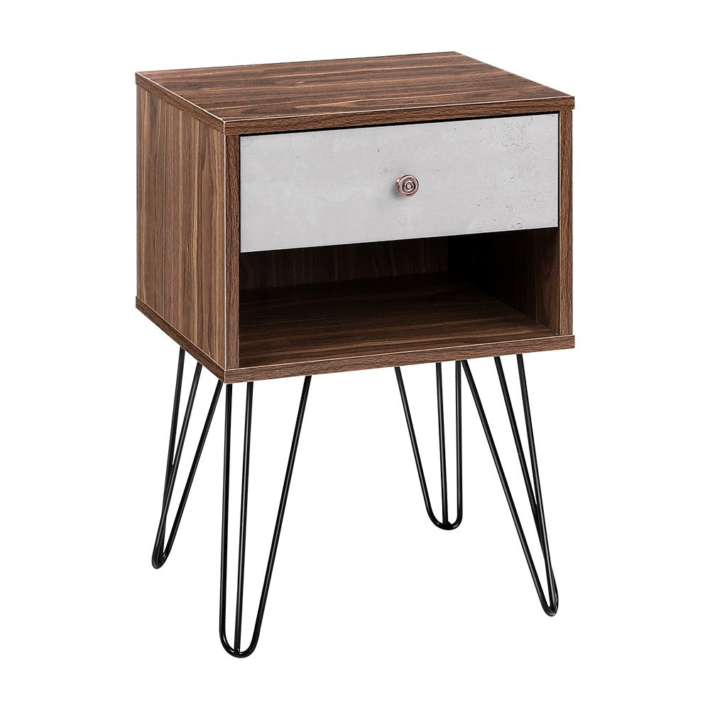 Artiss Bedside Table with Drawer - Grey & Walnut - SILBERSHELL