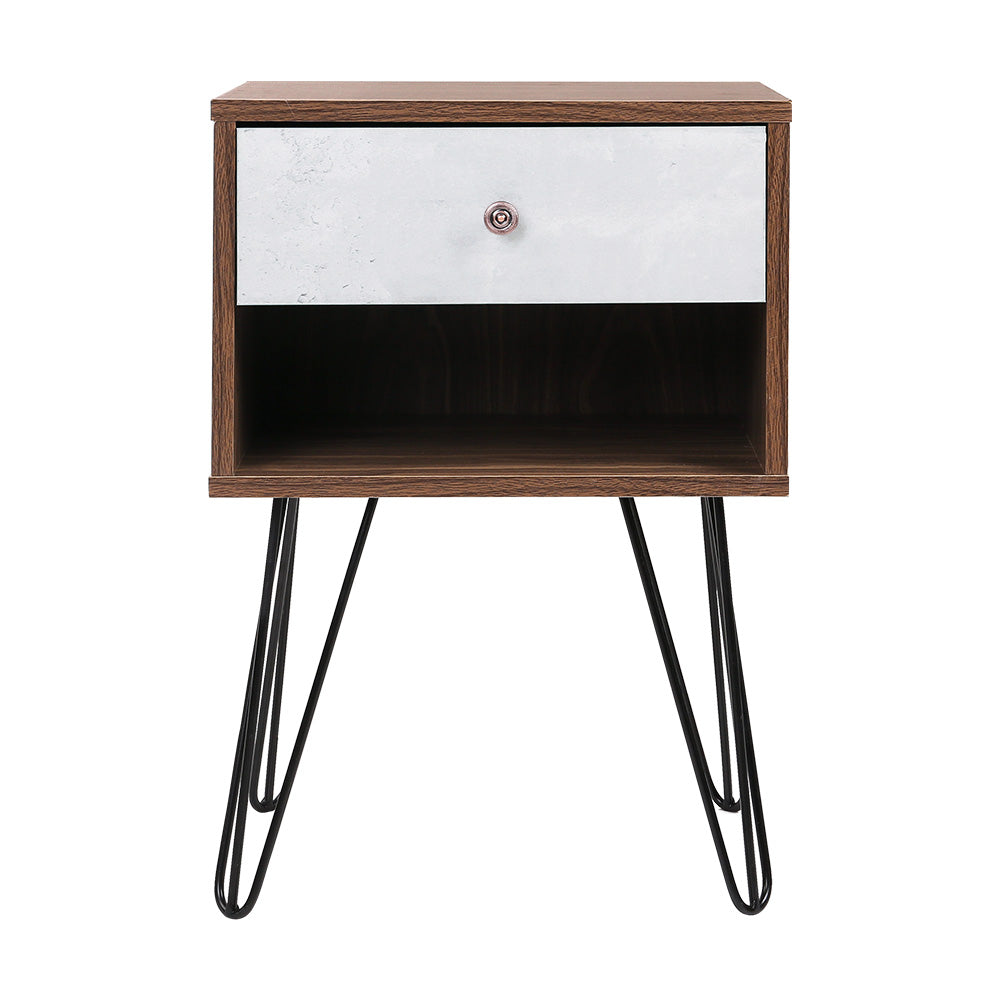 Artiss Bedside Table with Drawer - Grey & Walnut - SILBERSHELL