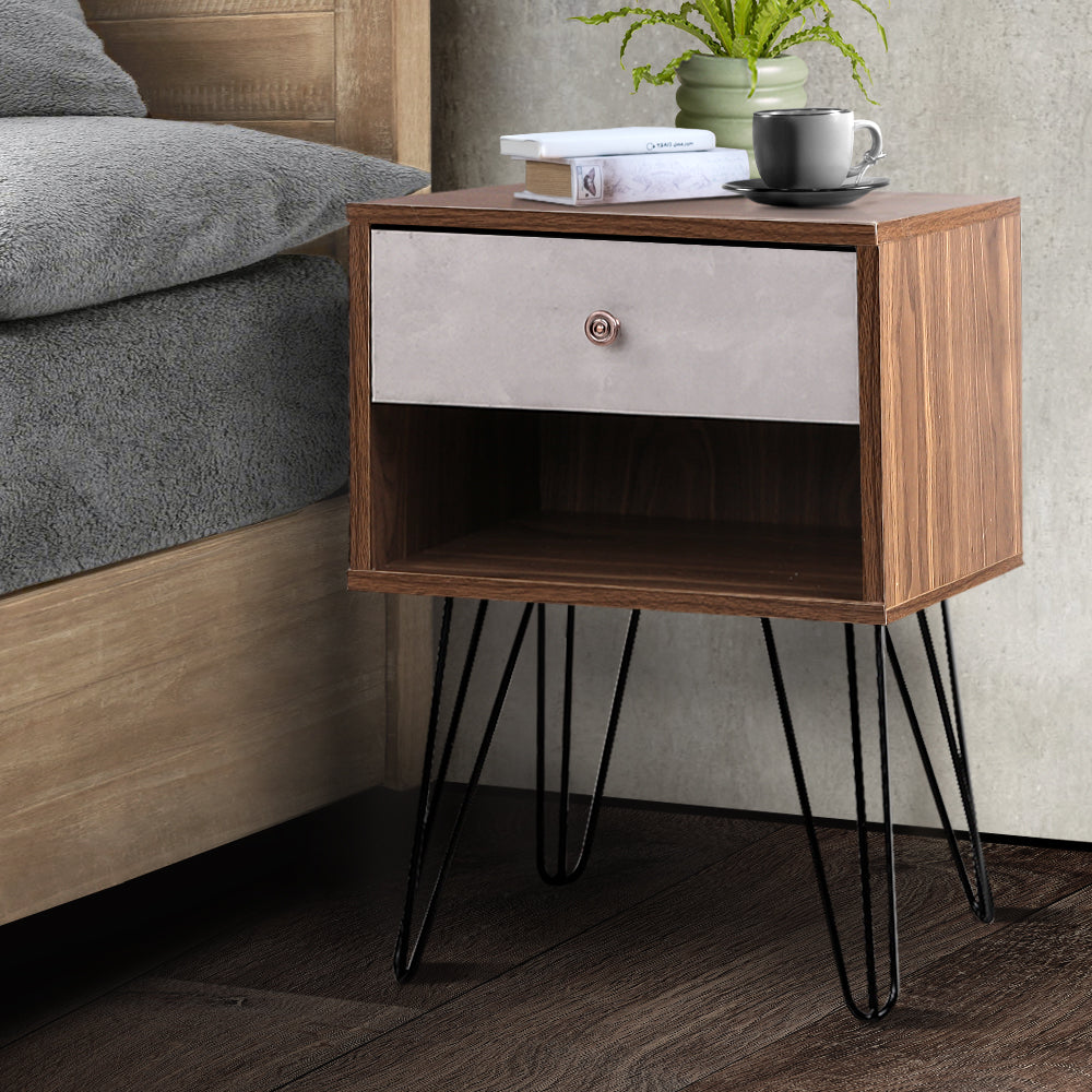 Artiss Bedside Table with Drawer - Grey & Walnut - SILBERSHELL