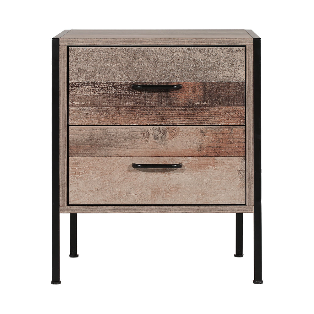 Artiss Bedside Table Drawers Nightstand Metal Oak - SILBERSHELL