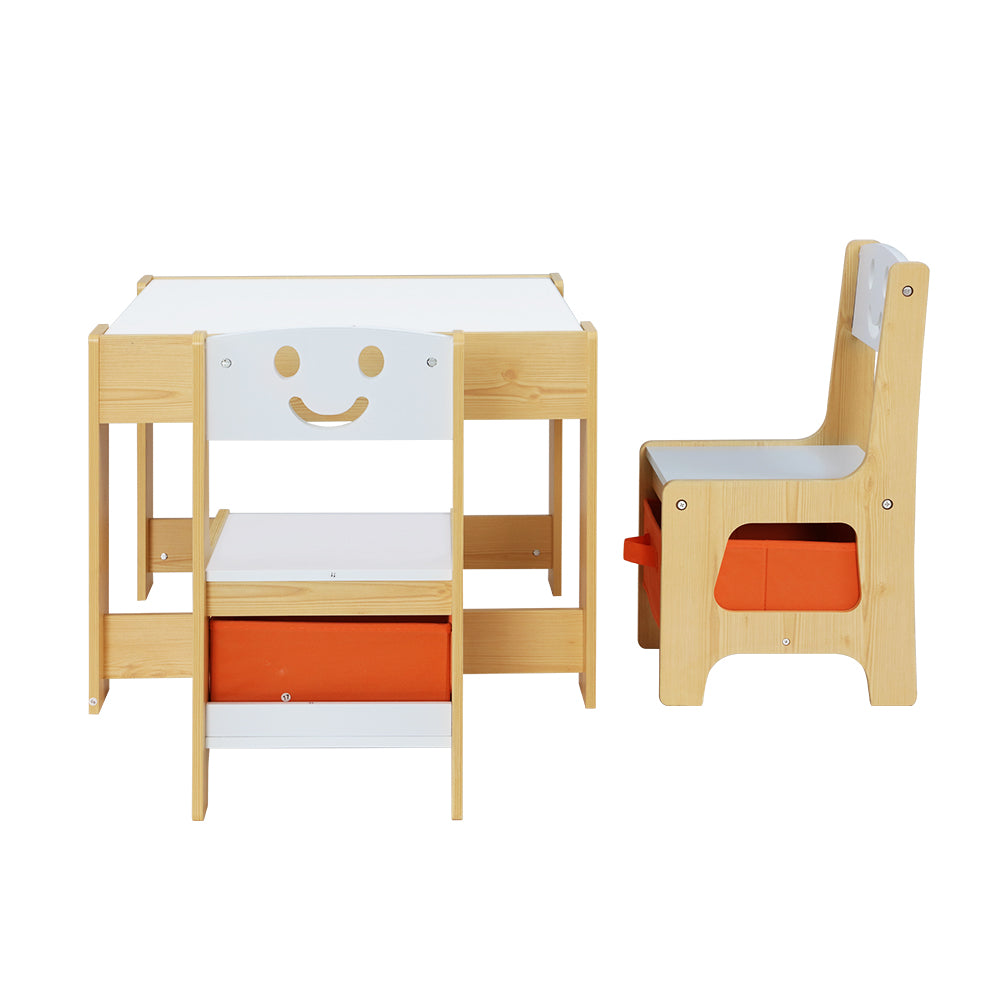 Keezi 3PCS Kids Table and Chairs Set Activity Chalkboard Toys Storage Box Desk - SILBERSHELL