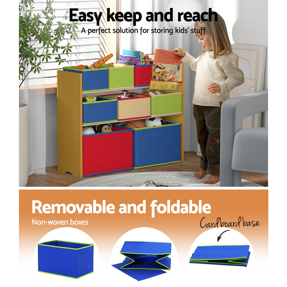 Keezi Kids Toy Box 9 Bins Storage Children Room Organiser Cabinet Display 3 Tier - SILBERSHELL