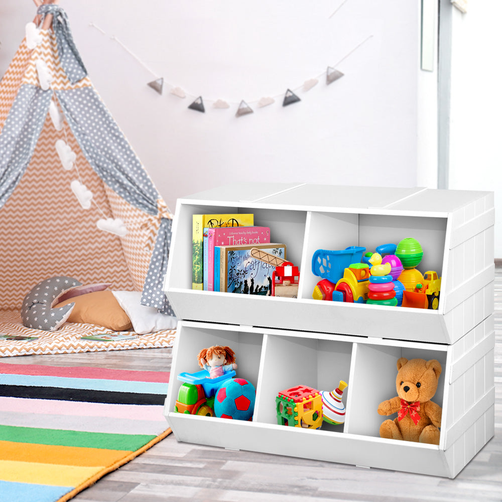 Keezi Kids Toy Box Stackable Bookshelf Storage Organiser Bookcase Shelf - SILBERSHELL