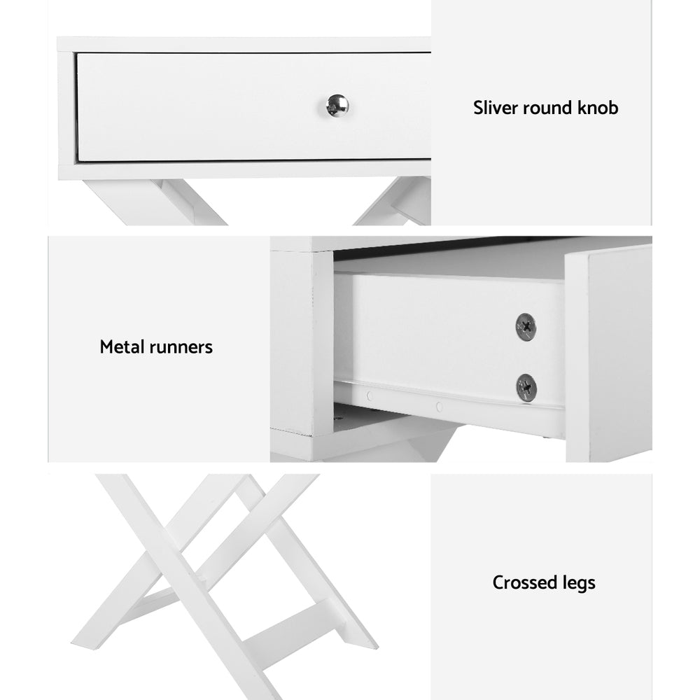 Artiss Bedside Table Side End Table Drawers Nightstand Bedroom Storage White - SILBERSHELL