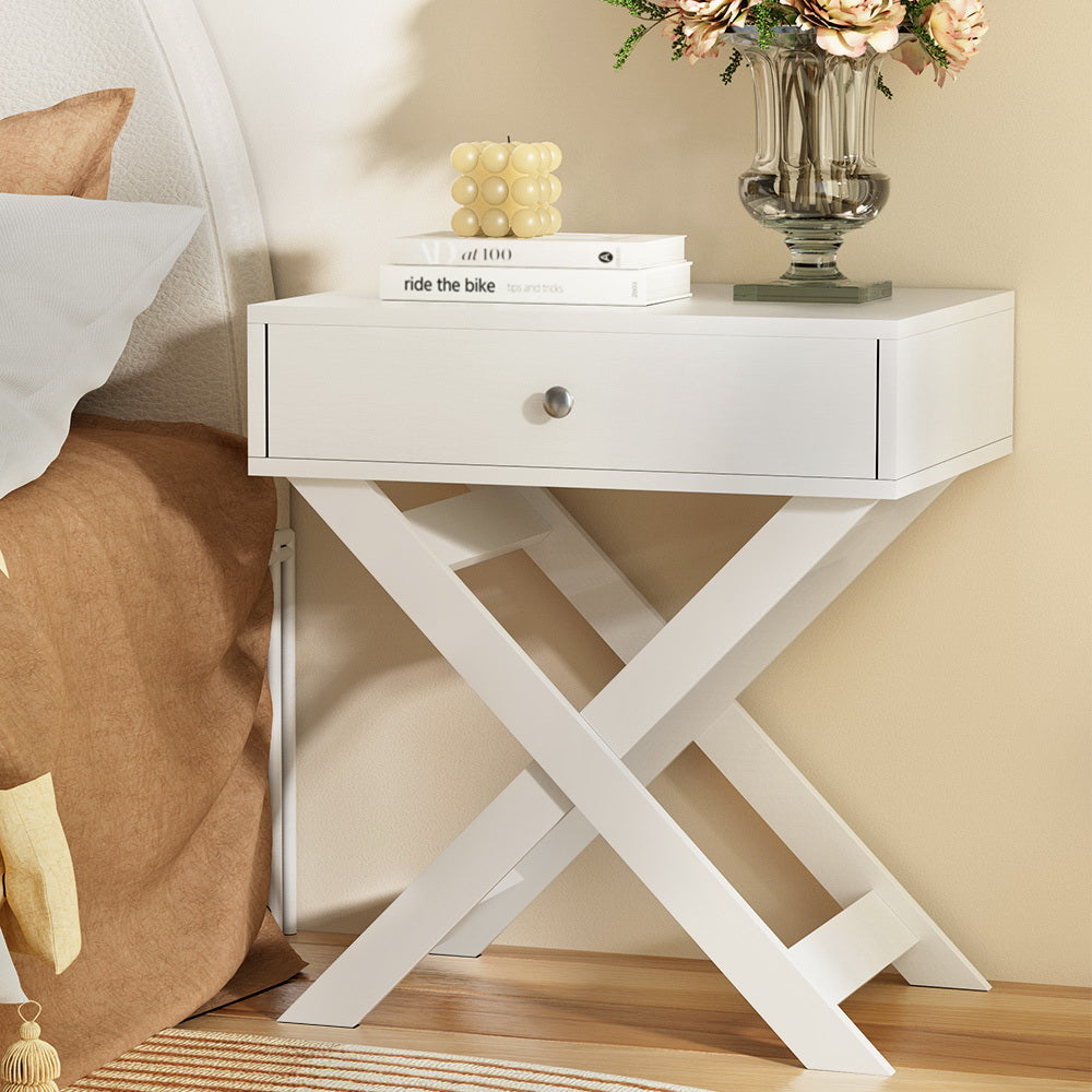 Artiss Bedside Table Side End Table Drawers Nightstand Bedroom Storage White - SILBERSHELL