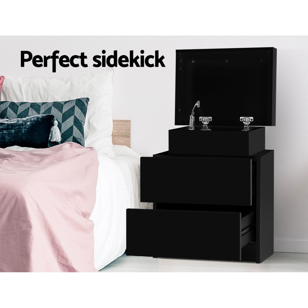 Artiss Bedside Tables 2 Drawers Side Table Storage Nightstand Black Bedroom Wood - SILBERSHELL