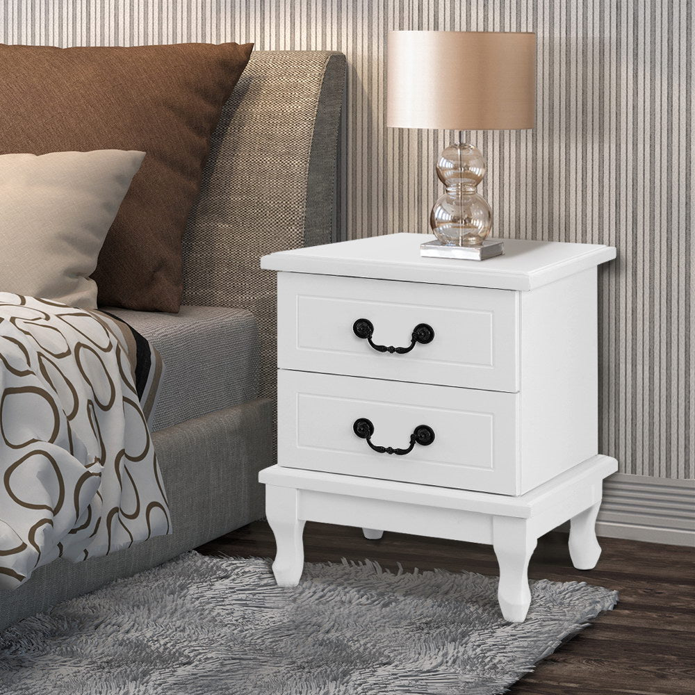 Artiss KUBI Bedside Tables 2 Drawers Side Table French Nightstand Storage Cabinet - SILBERSHELL