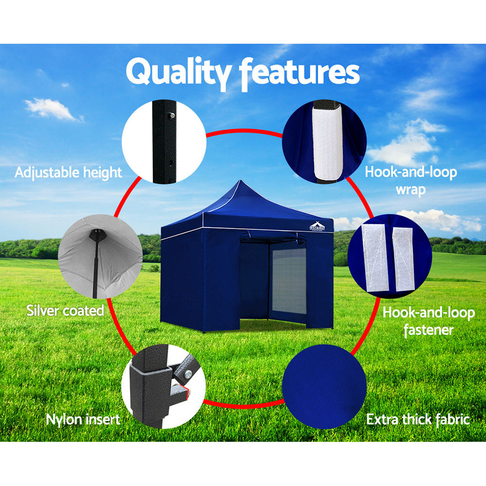 Instahut Gazebo Pop Up Marquee 3x3m Folding Wedding Tent Gazebos Shade Blue - SILBERSHELL