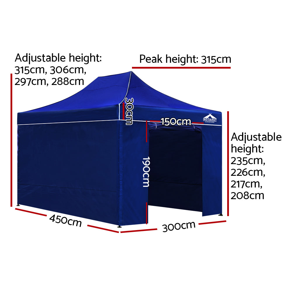 Instahut Gazebo Pop Up Marquee 3x4.5m Folding Wedding Tent Gazebos Shade Blue - SILBERSHELL