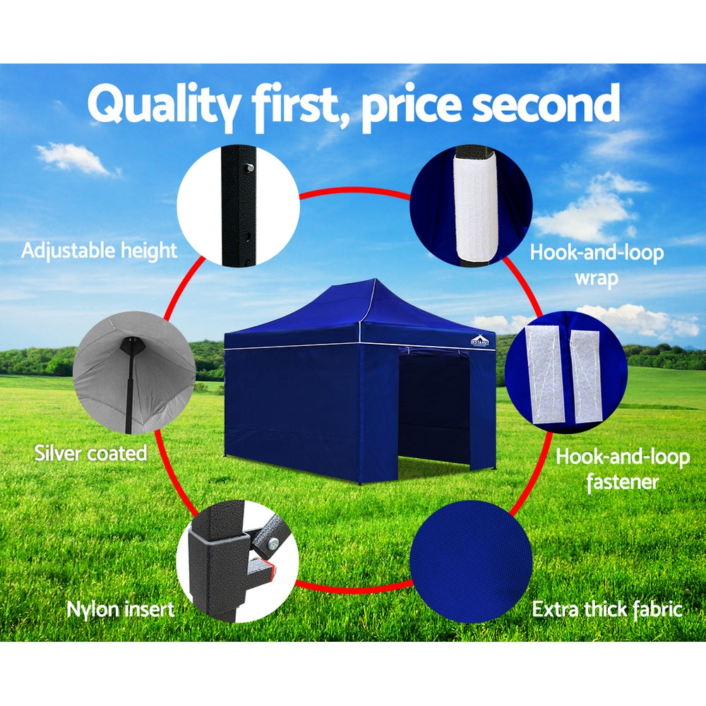 Instahut Gazebo Pop Up Marquee 3x4.5m Folding Wedding Tent Gazebos Shade Blue - SILBERSHELL