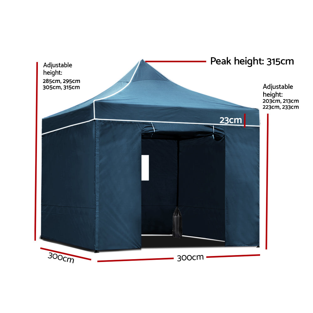 Instahut Gazebo Pop Up Marquee 3x3 Outdoor Camping Gazebos Tent Wedding Folding - SILBERSHELL