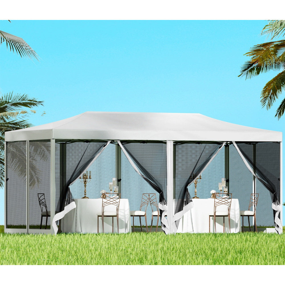 Instahut Gazebo Pop Up Marquee 3x6 Outdoor Wedding Mesh Side Wall Gazebos - SILBERSHELL