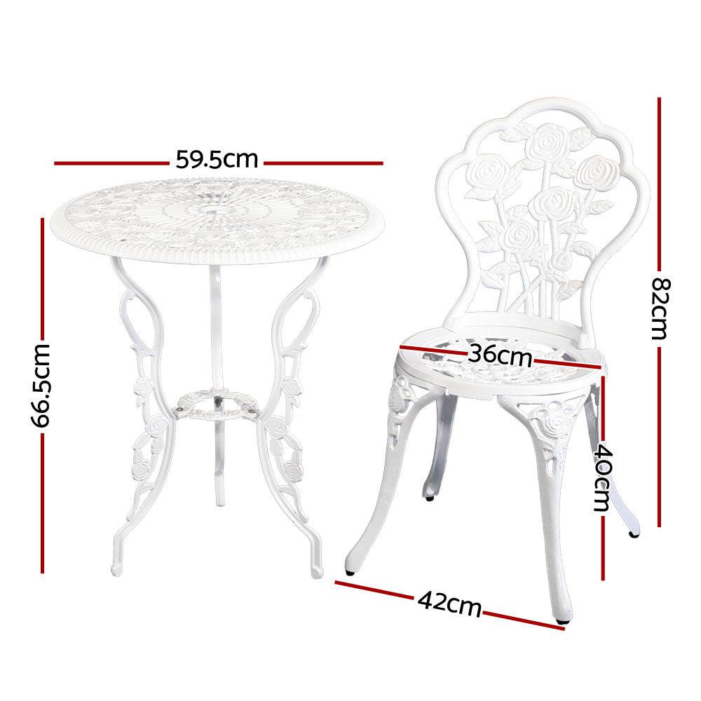 Gardeon Outdoor Furniture Chairs Table 3pc Aluminium Bistro White - SILBERSHELL